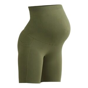 Time and Tru Maternity Bike Shorts S (4-6) Olive Seamless Wicking Support